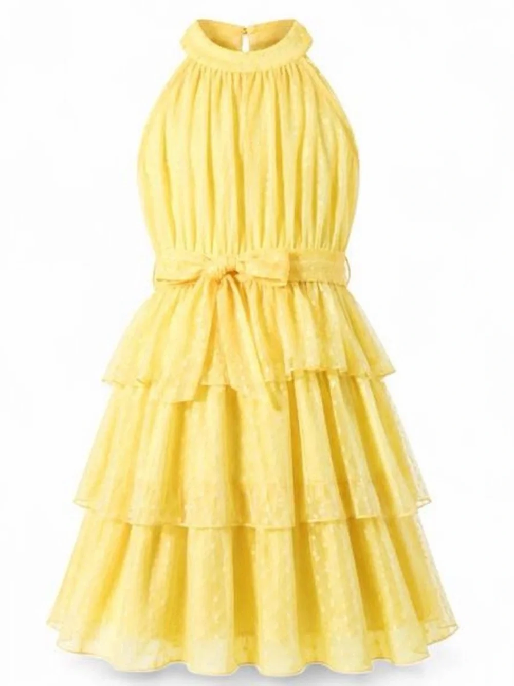 Girls Yellow Tiered Halter Dress with Bow